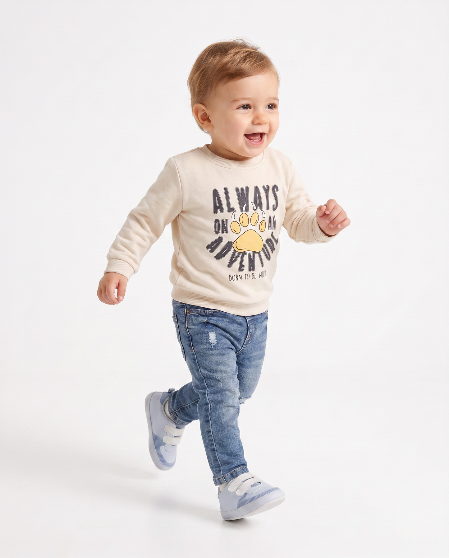 Jeans dritti con patch e rotture - Denim