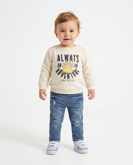 Jeans dritti con patch e rotture - Denim