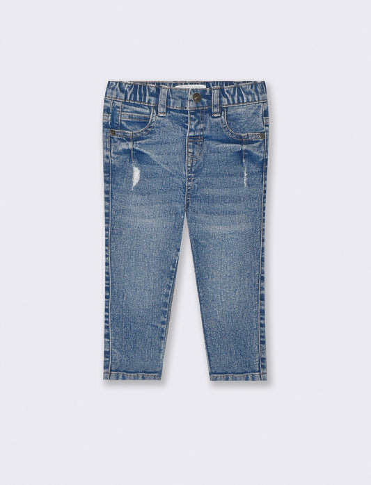 Jeans dritti con patch e rotture - Denim