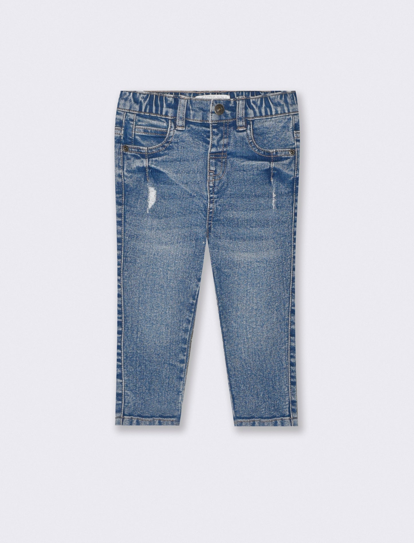 Jeans dritti con patch e rotture - Denim