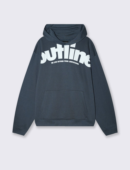 Boxy Fit Hoodie with Prints - Blue