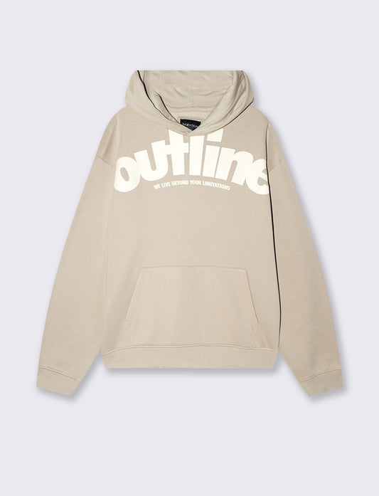 Boxy Fit Hoodie with Prints - Beige