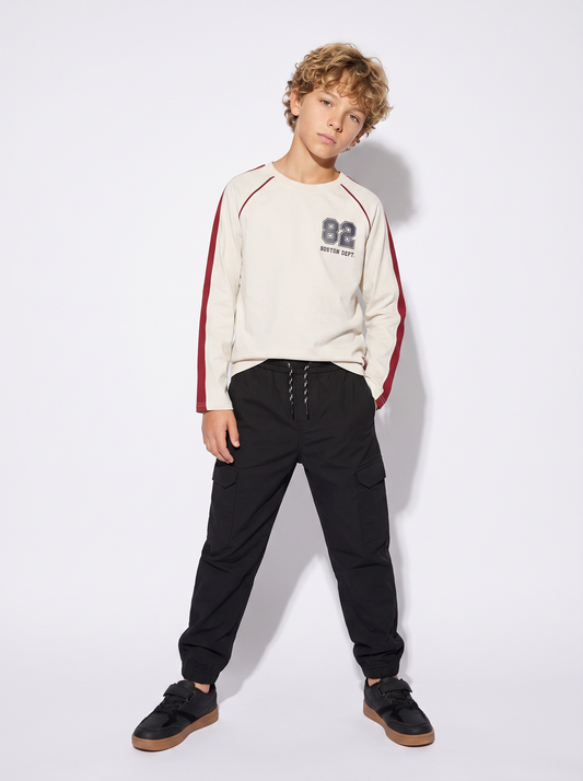 T-shirt raglan in jersey polycotone - Bianco latte