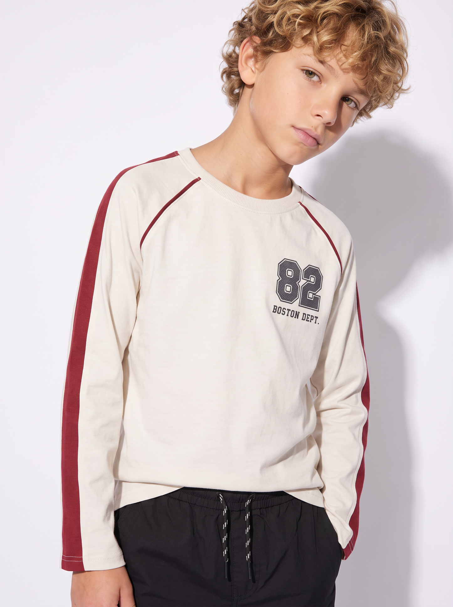 T-shirt raglan in jersey polycotone - Bianco latte