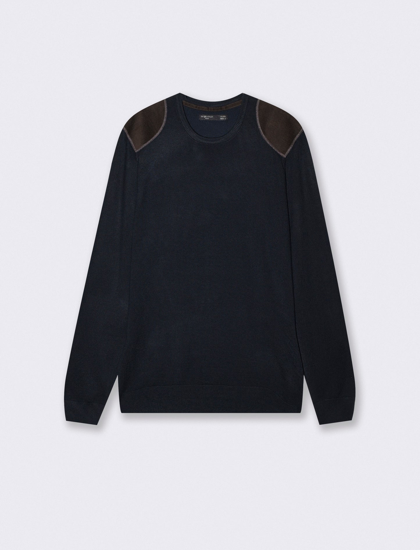 Maglia girocollo slim fit con toppe velluto - Blu