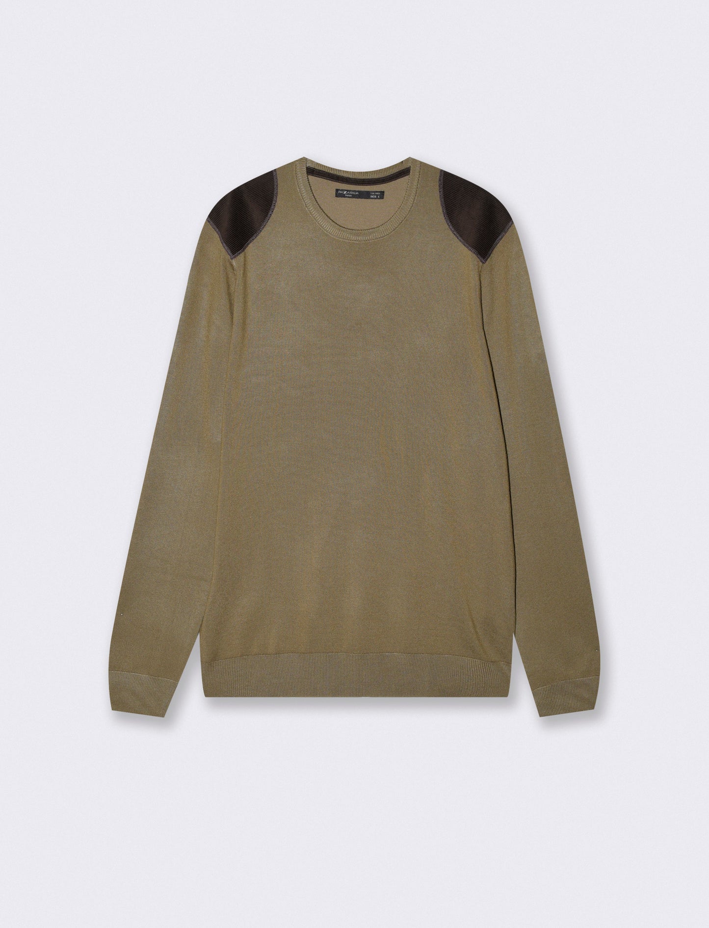 Slim fit crew neck sweater with velvet patches - Green