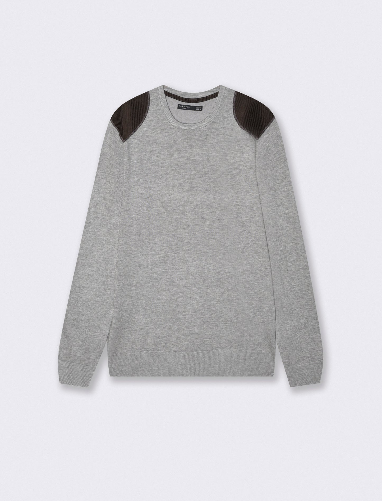 Maglia girocollo slim fit con toppe velluto - Grigio mel.