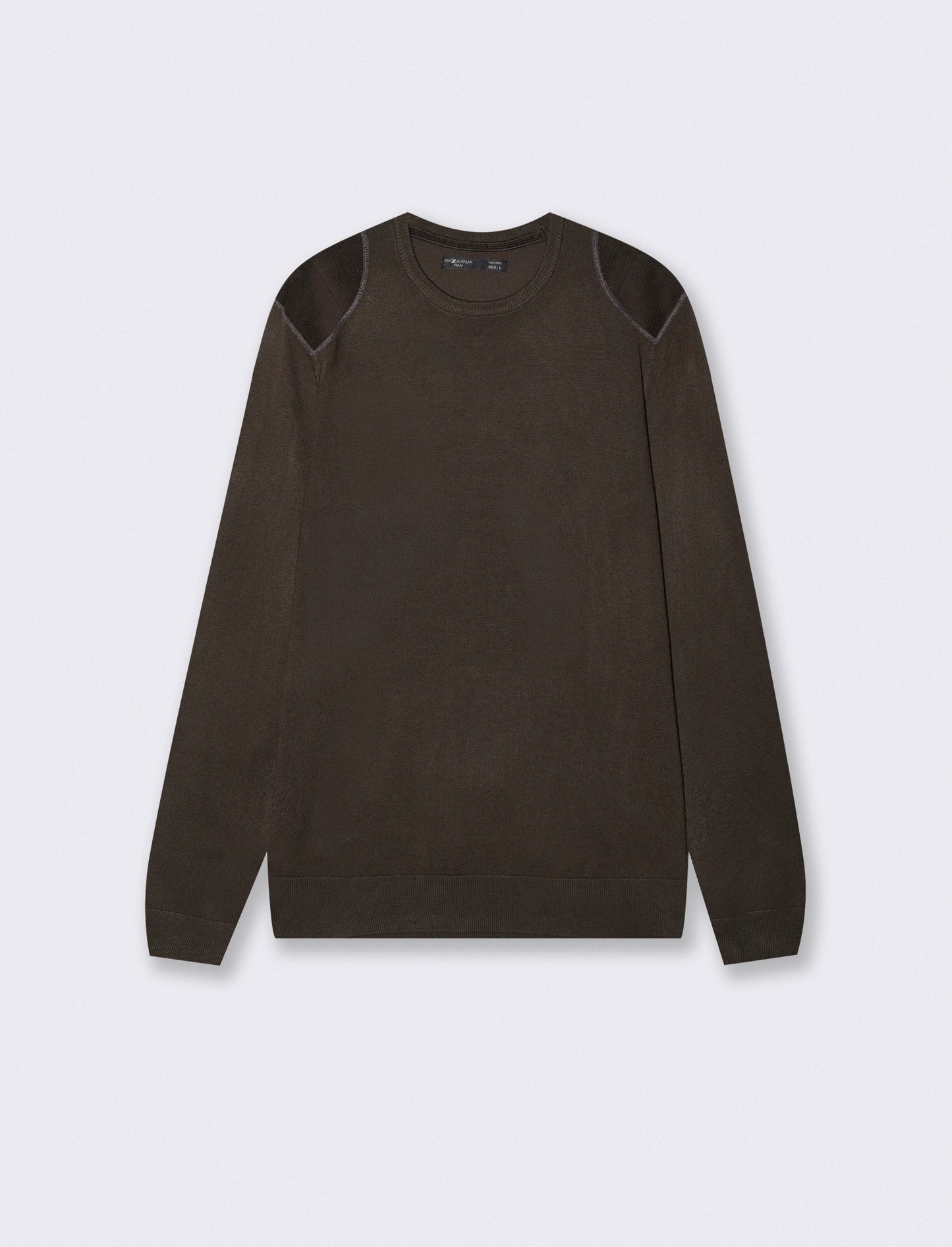 Slim fit crew neck sweater with velvet patches - Brown