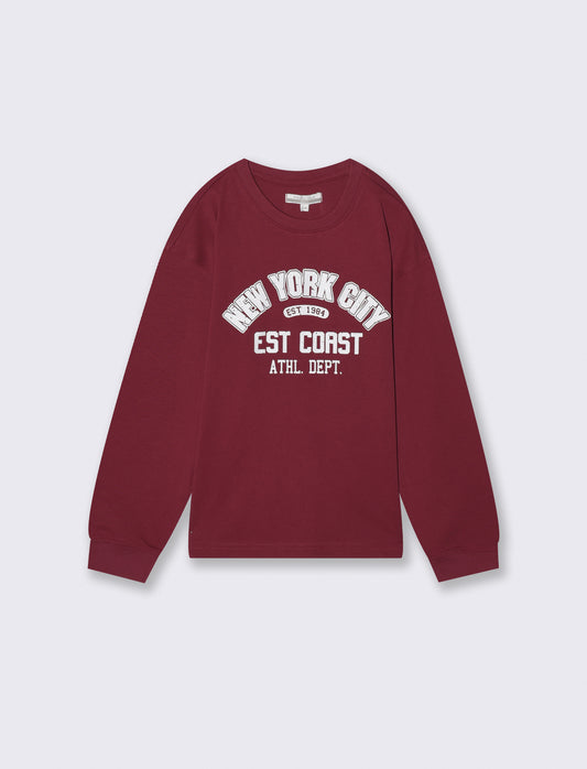 T-shirt manica lunga girocollo in cotone - Bordeaux
