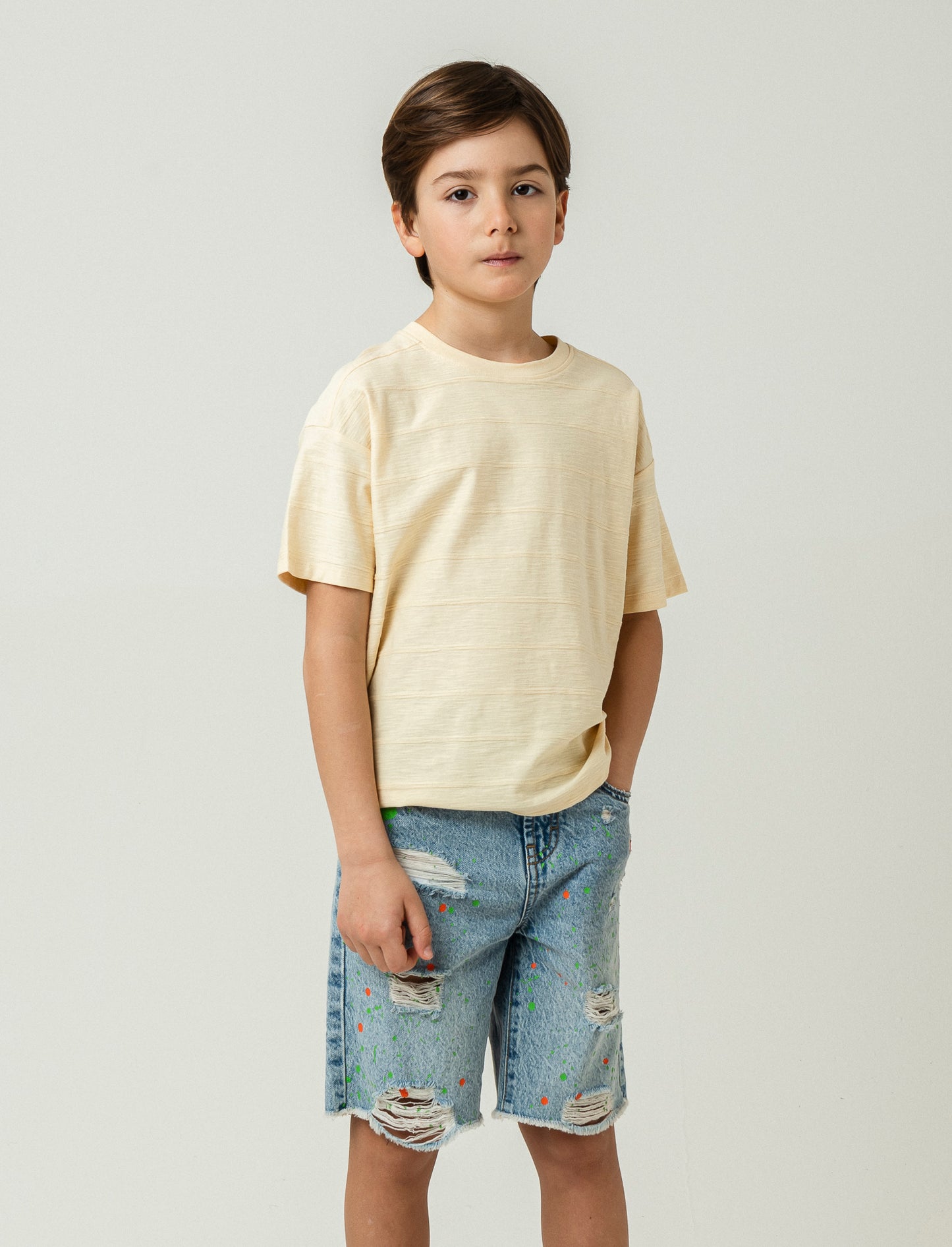 T-shirt in tessuto fiammato loose fit - Giallo