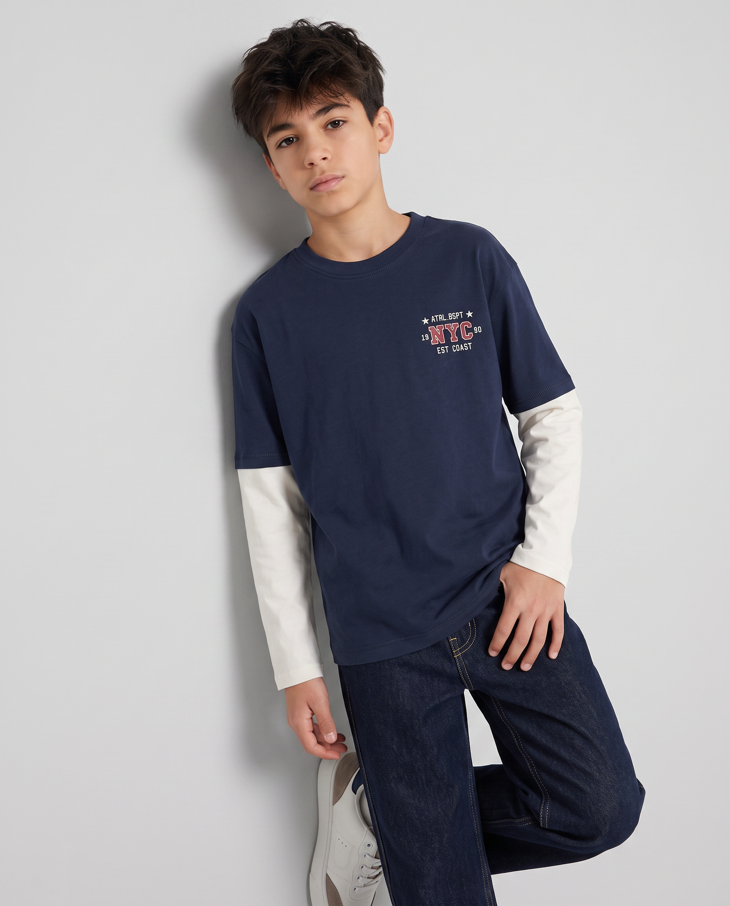 T-shirt mezza manica in cotone con stampa - Blu
