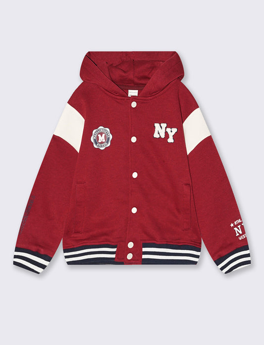 Hooded zip-up sweatshirt with kangaroo pocket - Red