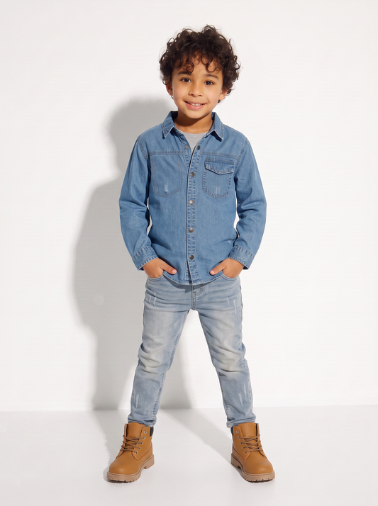Camicia in denim 100% cotone casual - Denim