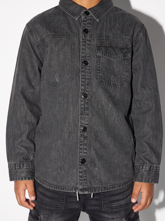 Camicia in denim 100% cotone casual - Grigio