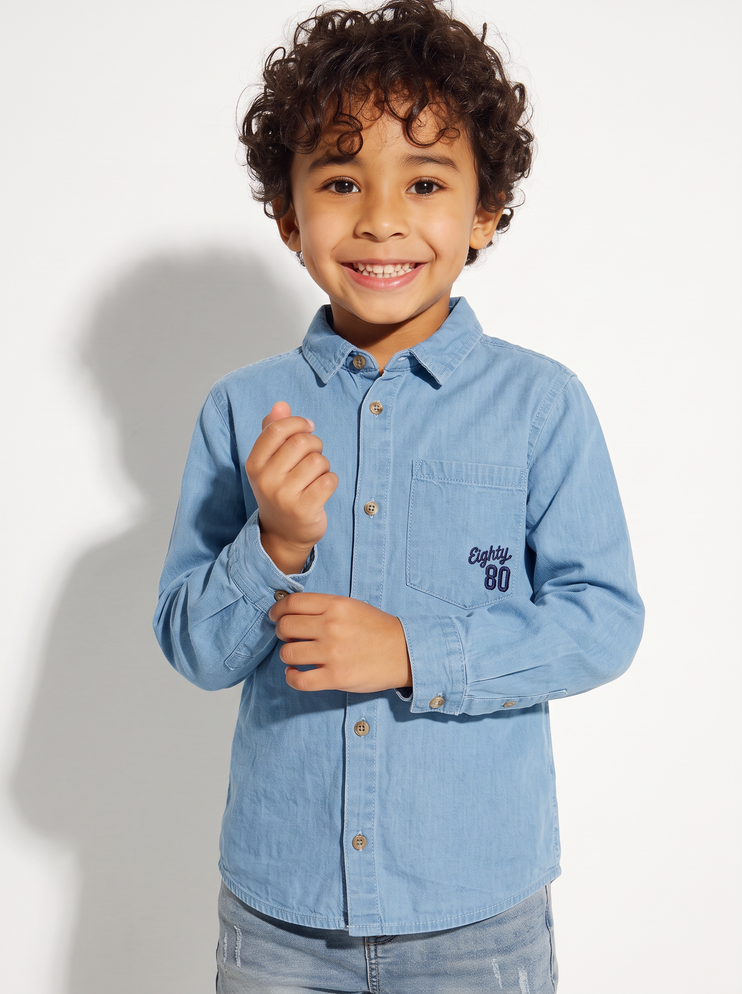 Camicia in oxford 100% cotone con ricamo - Azzurro