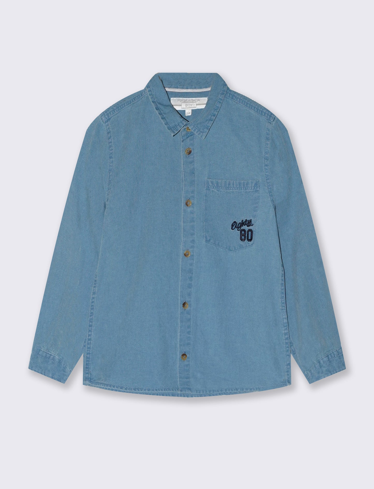 Camicia in oxford 100% cotone con ricamo - Azzurro