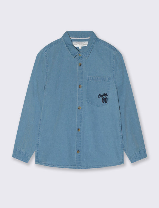 Oxford shirt 100% cotton with embroidery - Sky blue