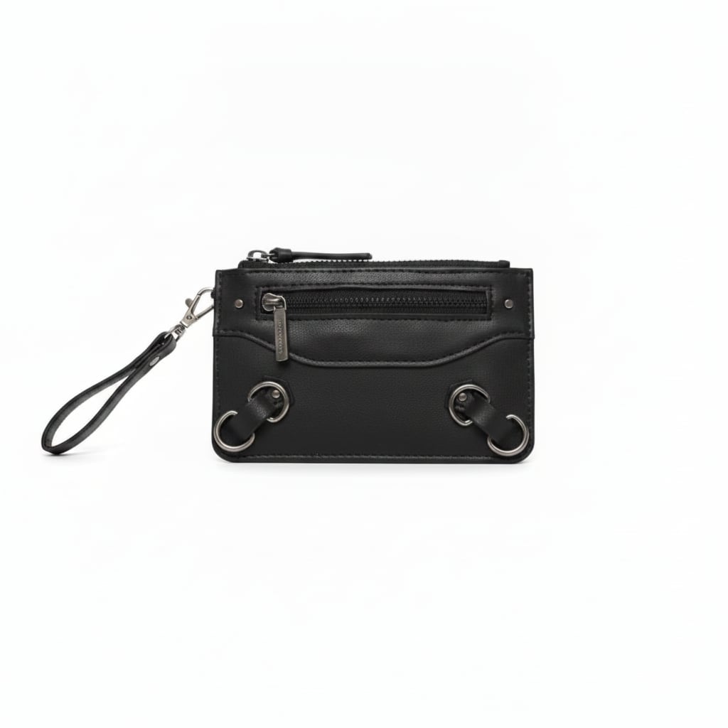 Card holder with zip and hooks - Black