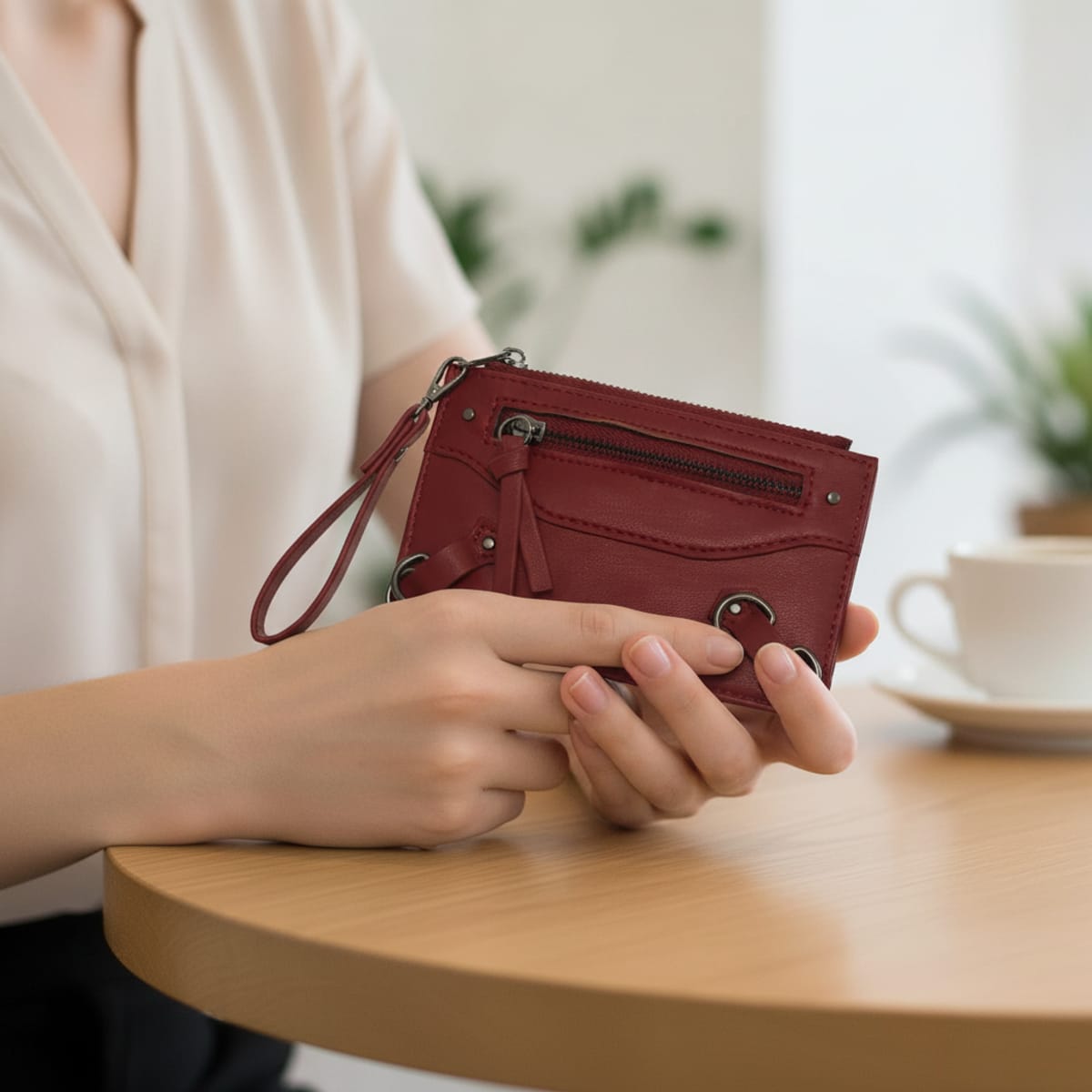 Card holder with zip and hooks - Red