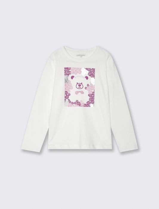 T-shirt in cotone manica lunga regolare - Bianco latte