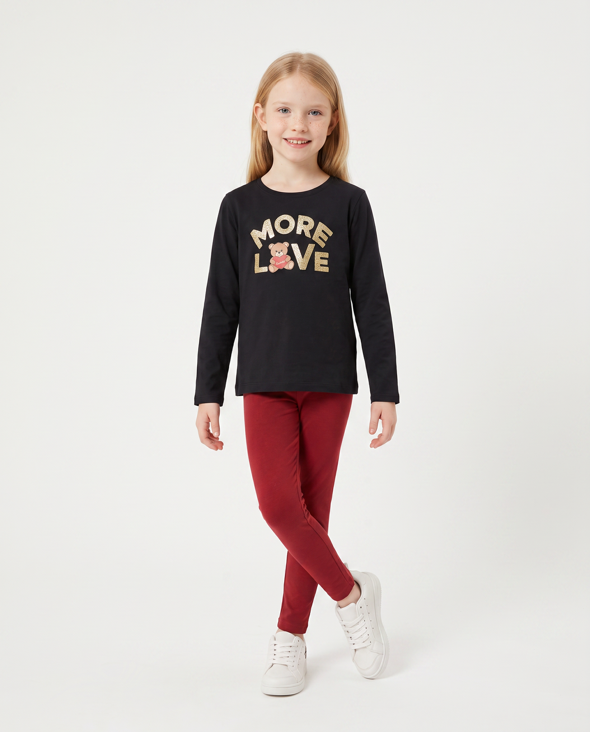 T-shirt in cotone manica lunga regolare - Nero