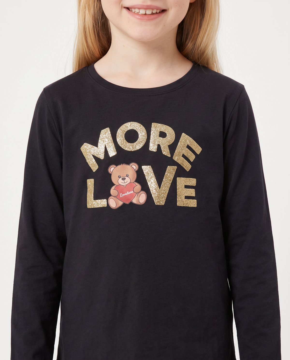 T-shirt in cotone manica lunga regolare - Nero