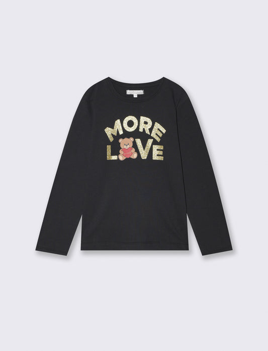 T-shirt in cotone manica lunga regolare - Nero