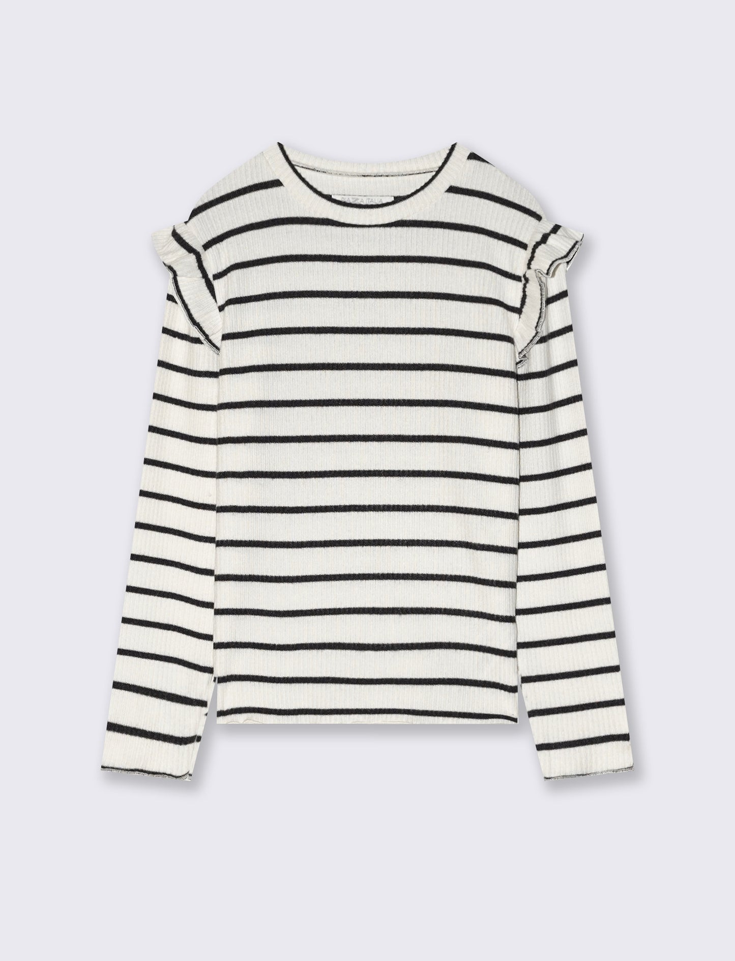 Striped T-shirt with elegant ruffles - White