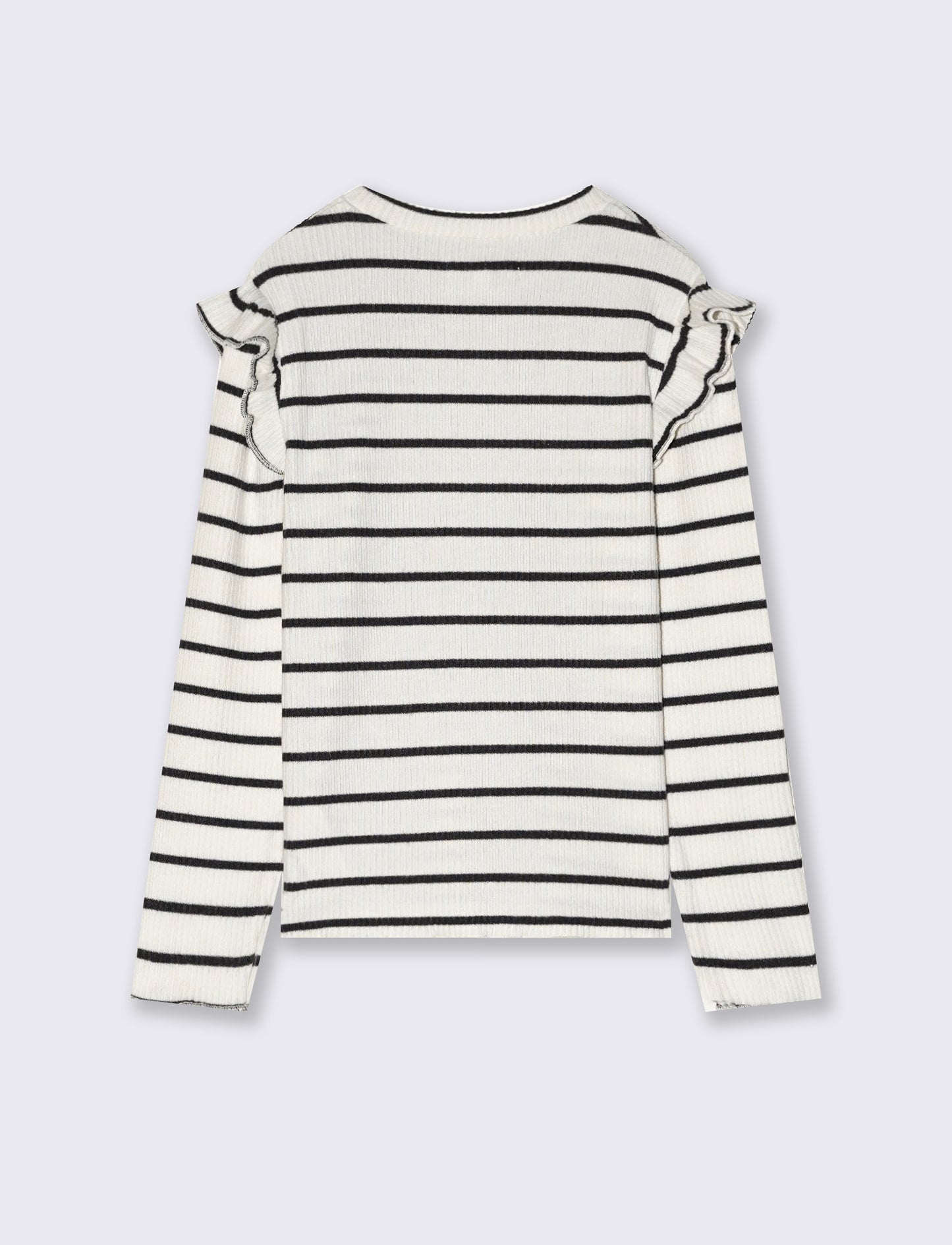 Striped T-shirt with elegant ruffles - White