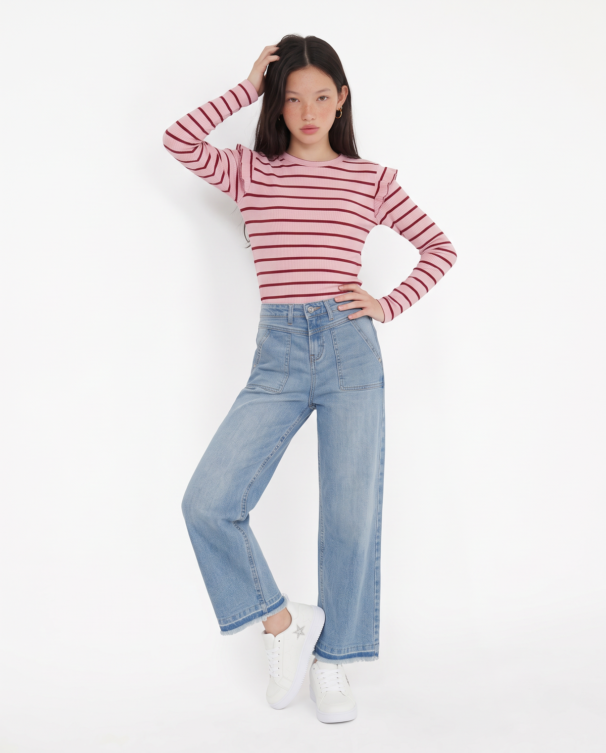 T-shirt a righe con rouches eleganti - Righe