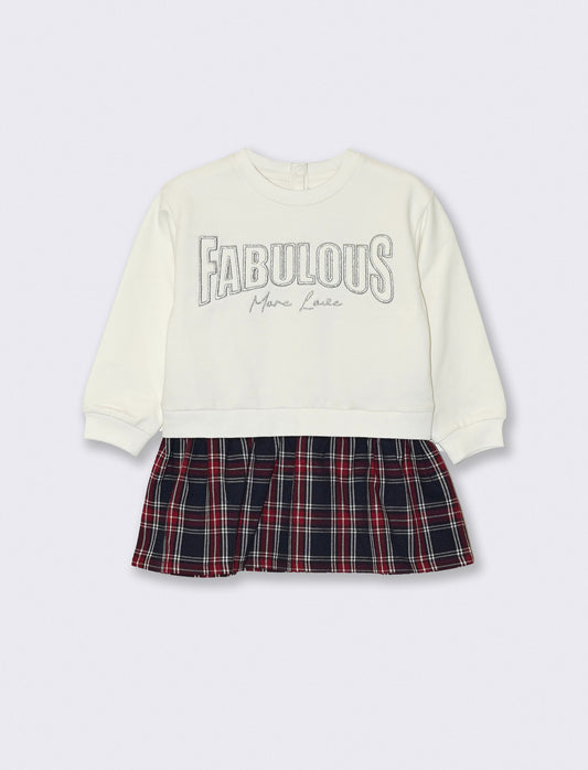 Sweatshirt dress with checkered fabric - White
