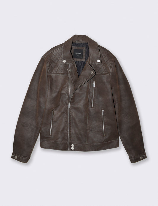 Biker jacket with nubuck effect - Brown