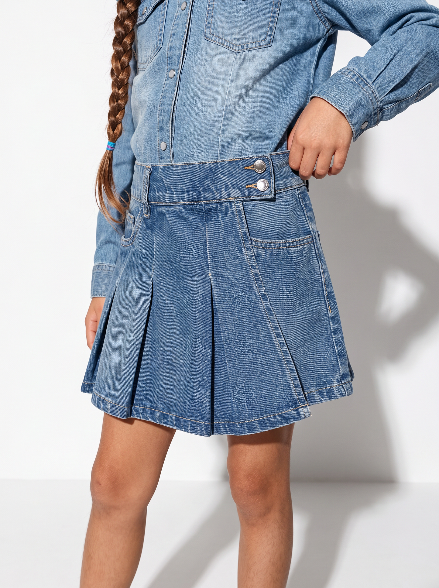 Short finta gonna in denim con pieghe - Denim