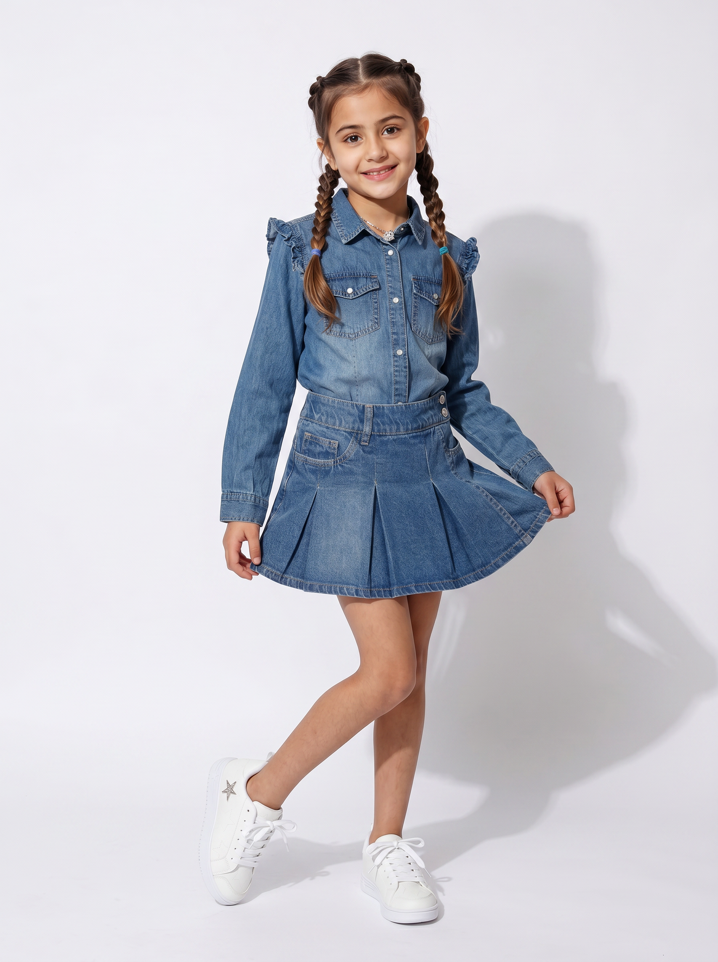 Short finta gonna in denim con pieghe - Denim