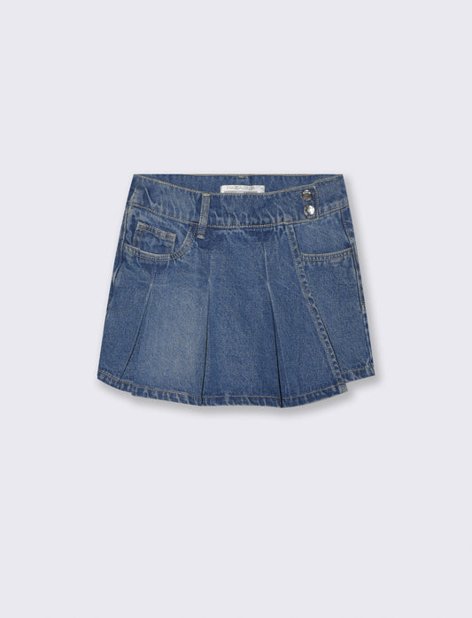 Short finta gonna in denim con pieghe - Denim