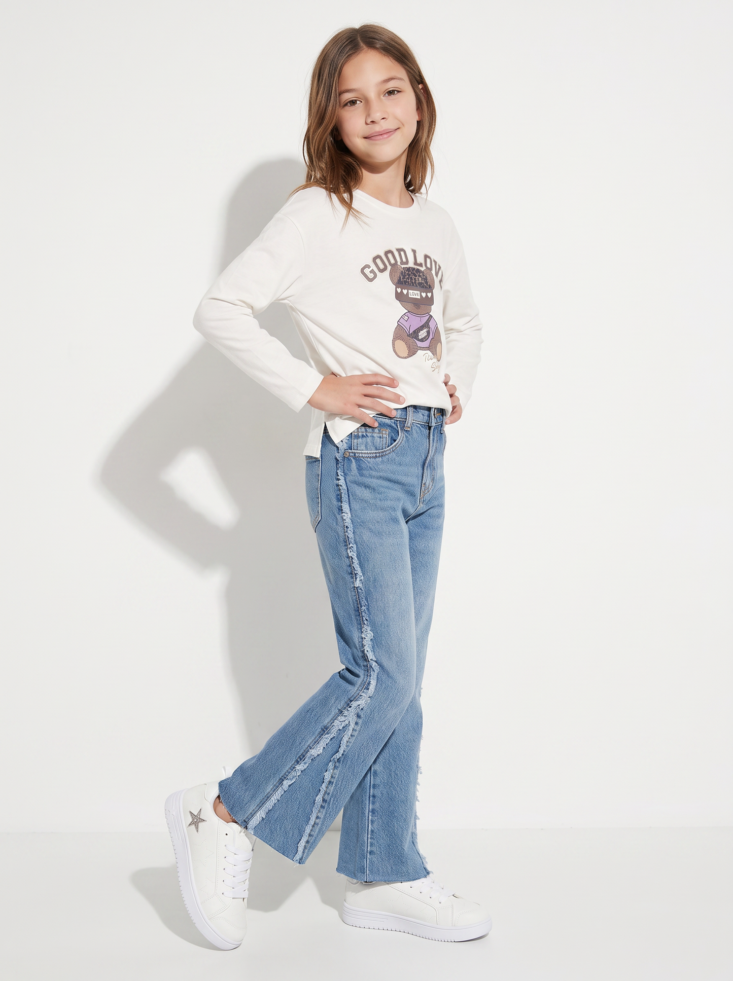 Flare fit jeans with side fringes - Blue