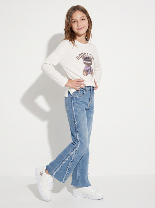 Jeans flare fit con frange laterali - Denim