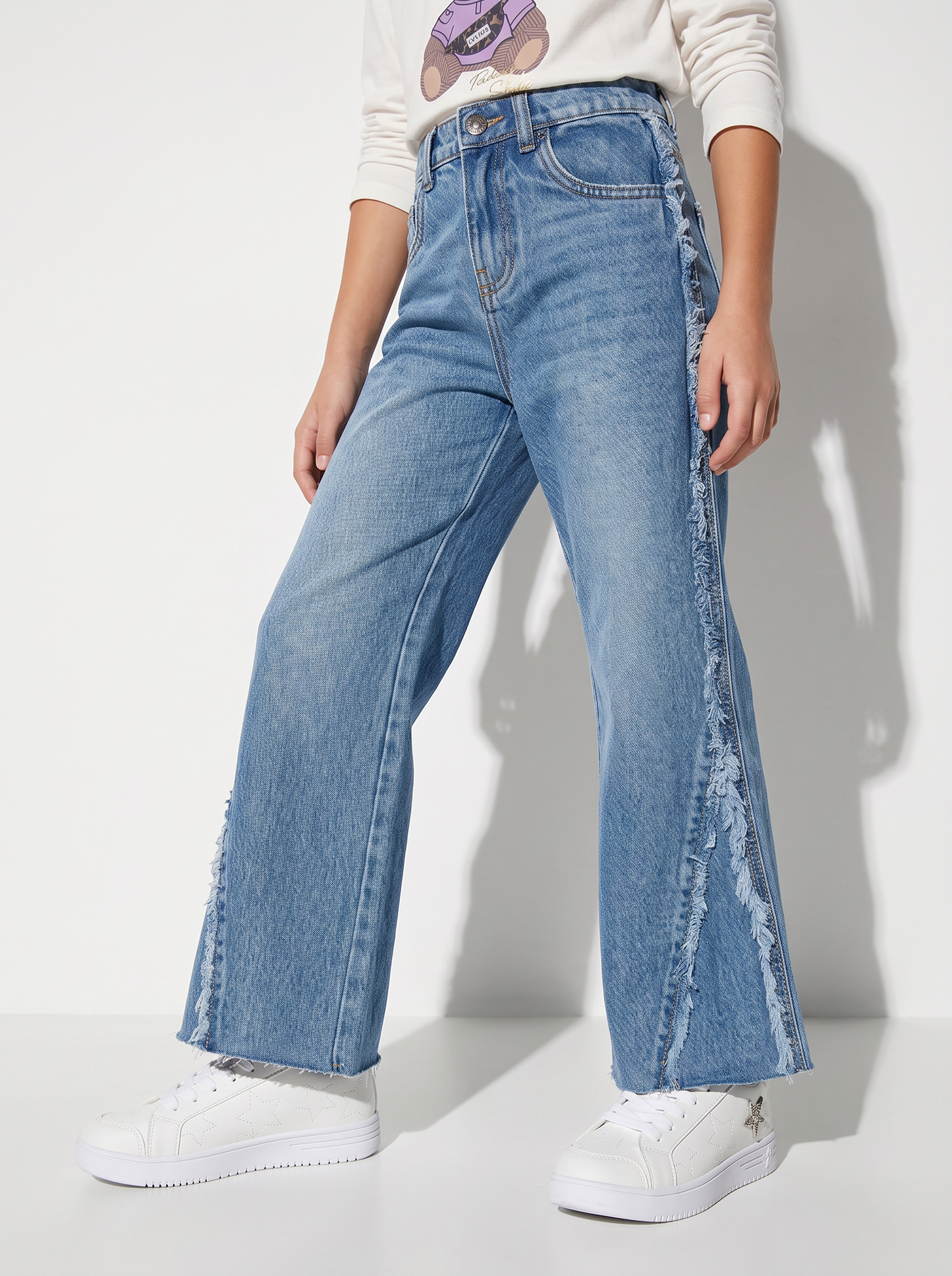 Flare fit jeans with side fringes - Blue