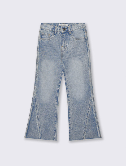 Jeans cinque tasche flare fit con piccole frange laterali - Denim