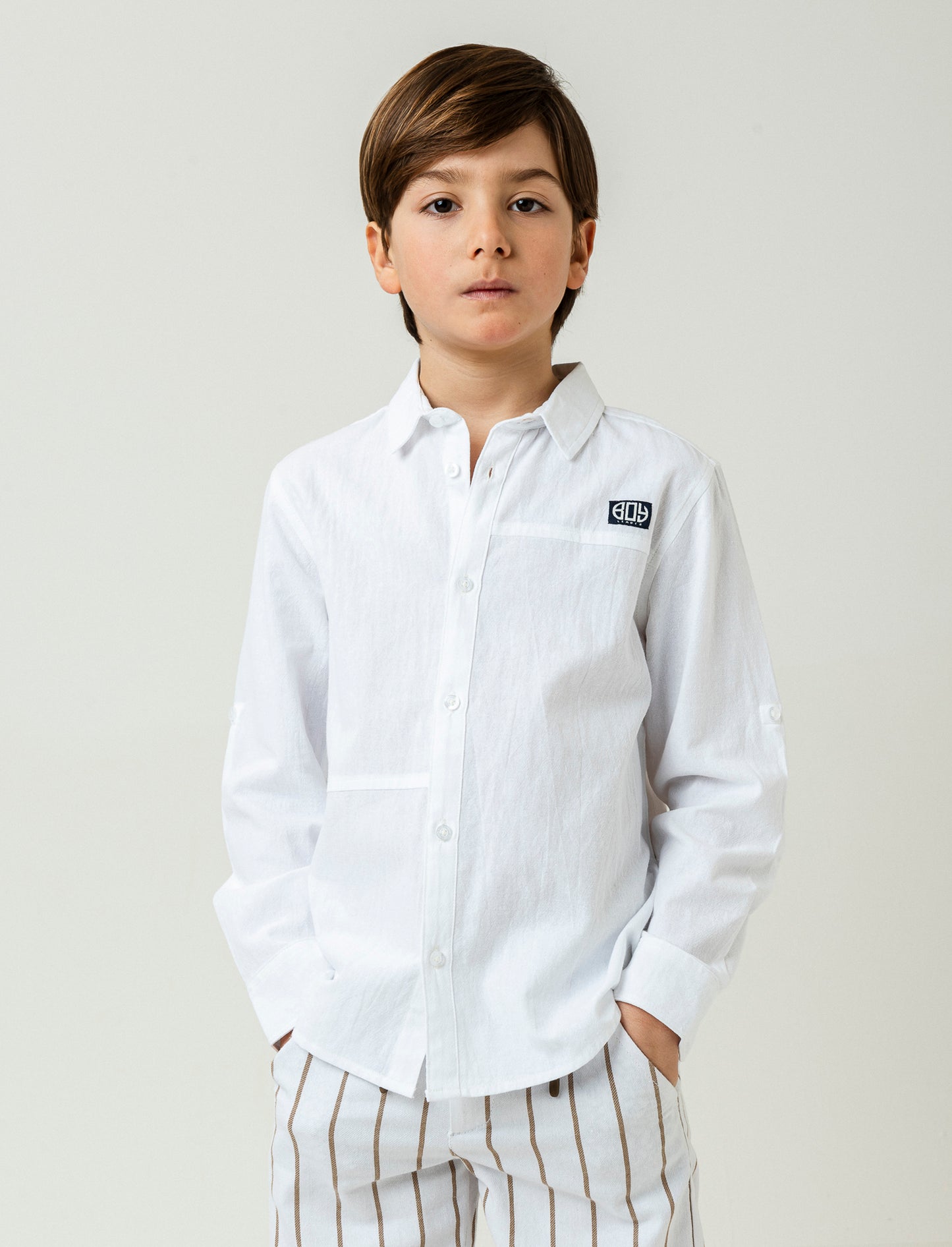 Camicia manica lunga in misto cotone - Bianco sporco