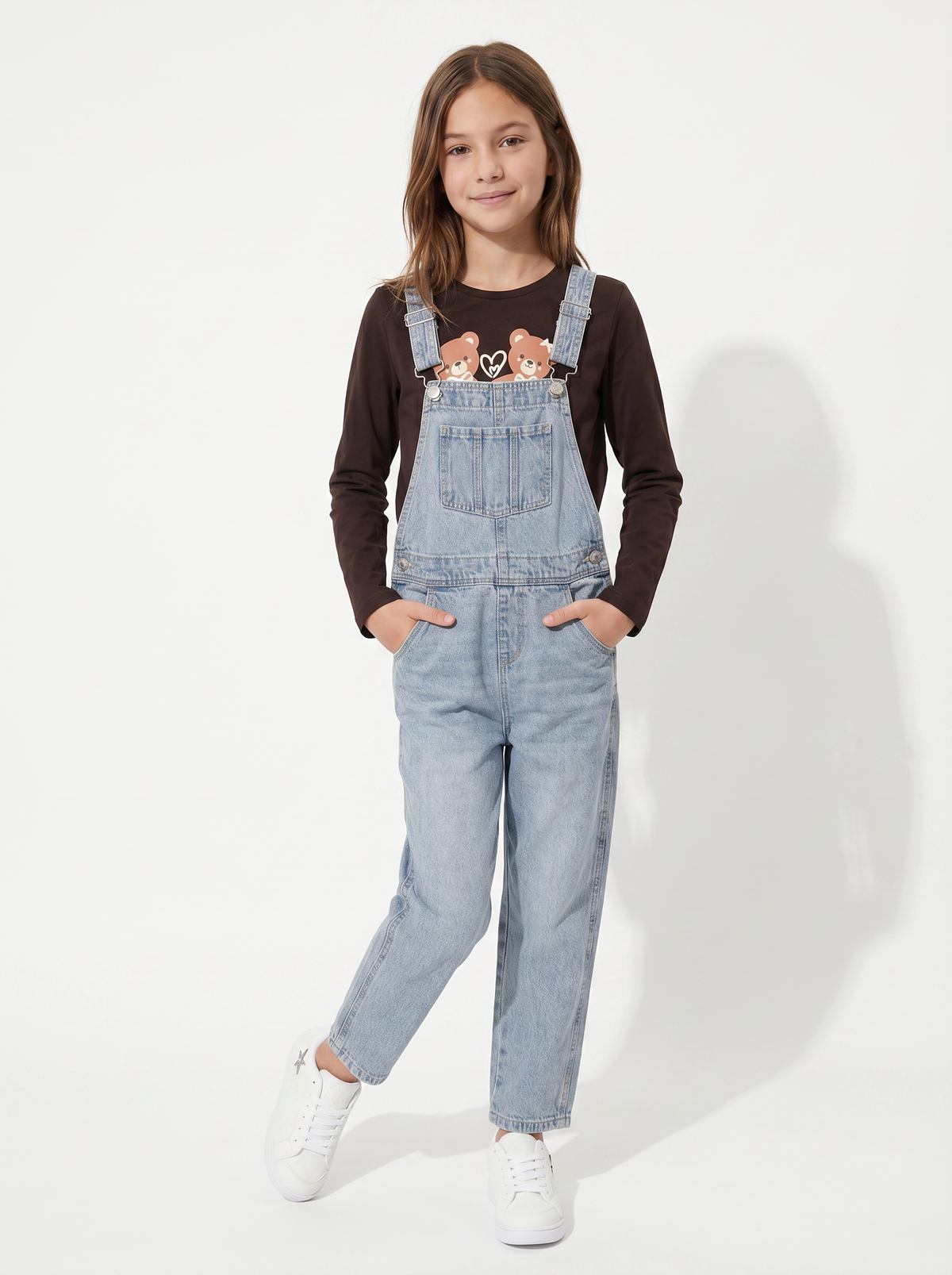 Long denim overalls with adjustable straps - Blue