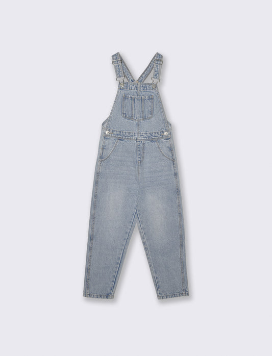 Salopette lunga in denim con bretelle regolabili - Denim chiaro