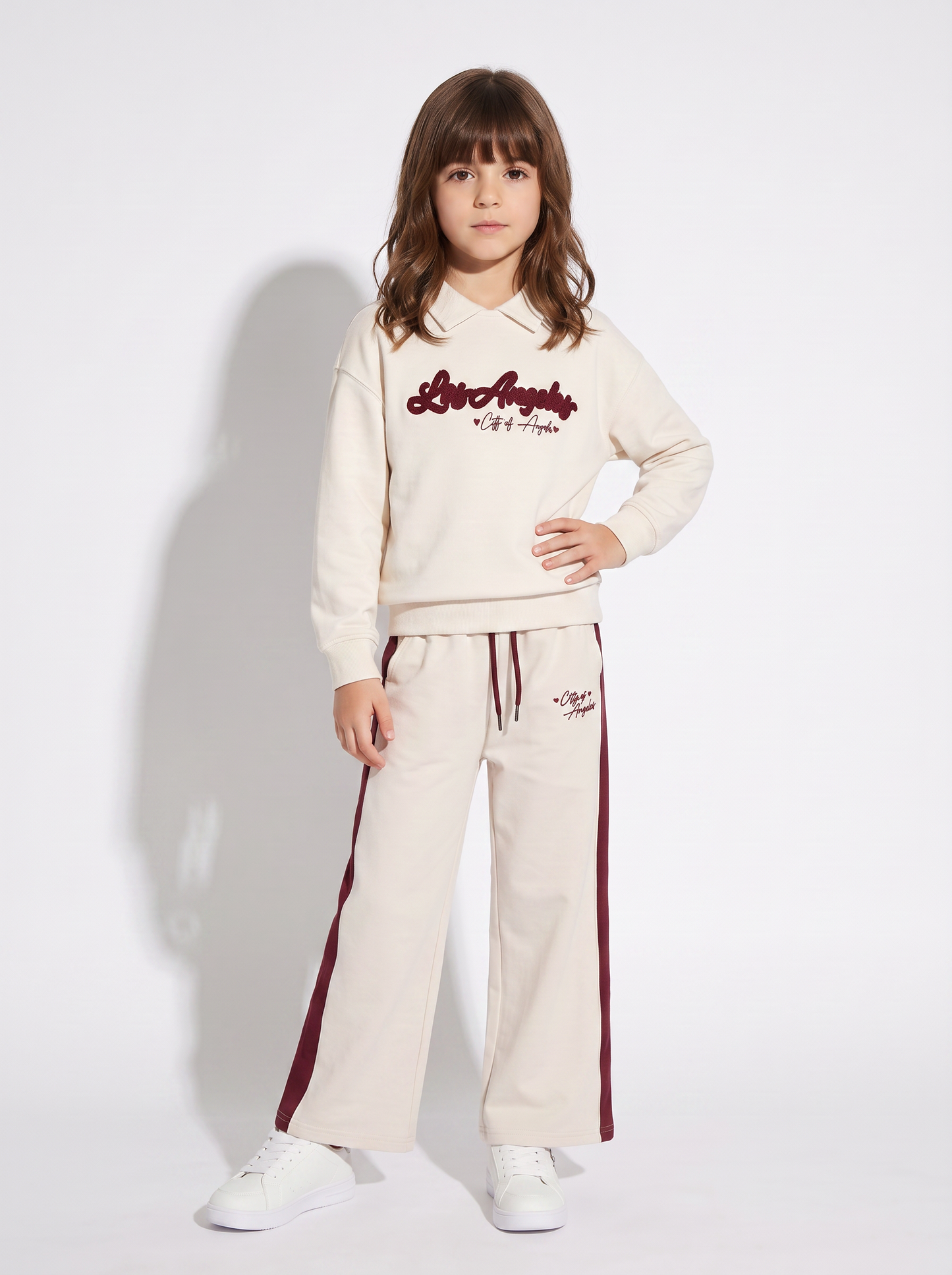 Straight leg joggers with contrast bands - White