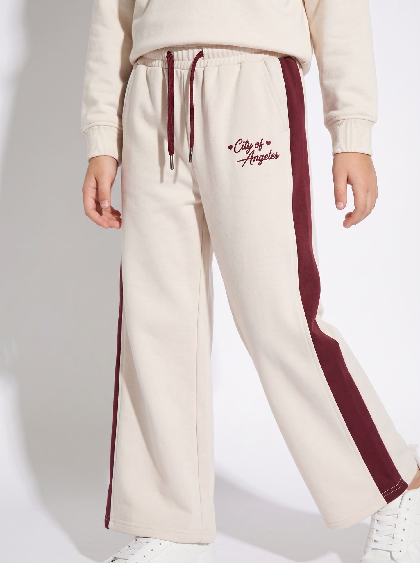Straight leg joggers with contrast bands - White