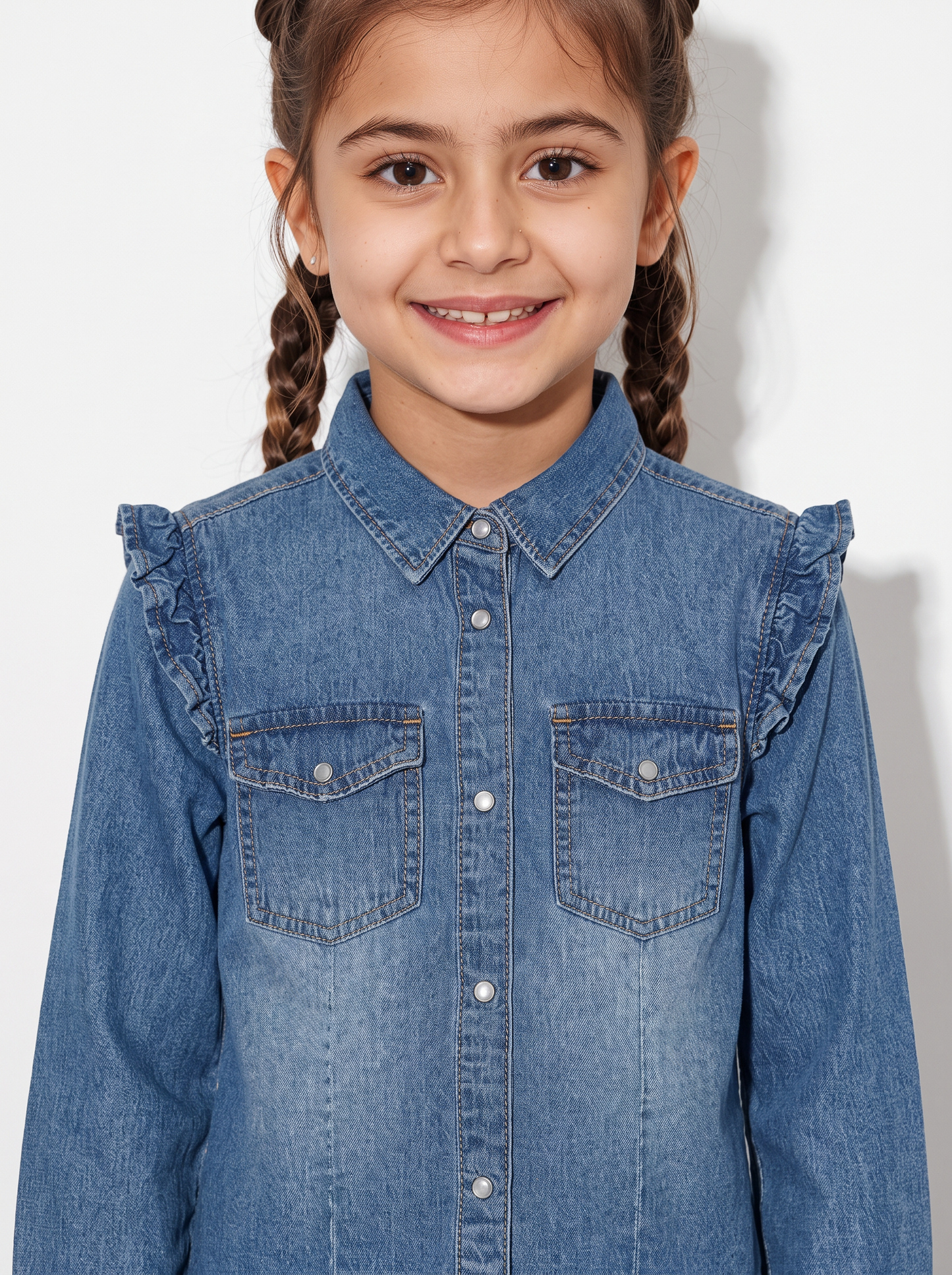 Camicia denim leggera con rouches spalla - Denim