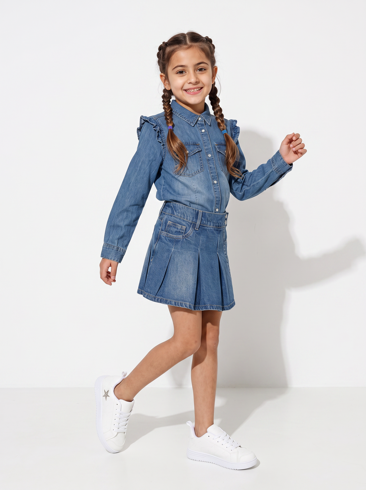 Camicia denim leggera con rouches spalla - Denim