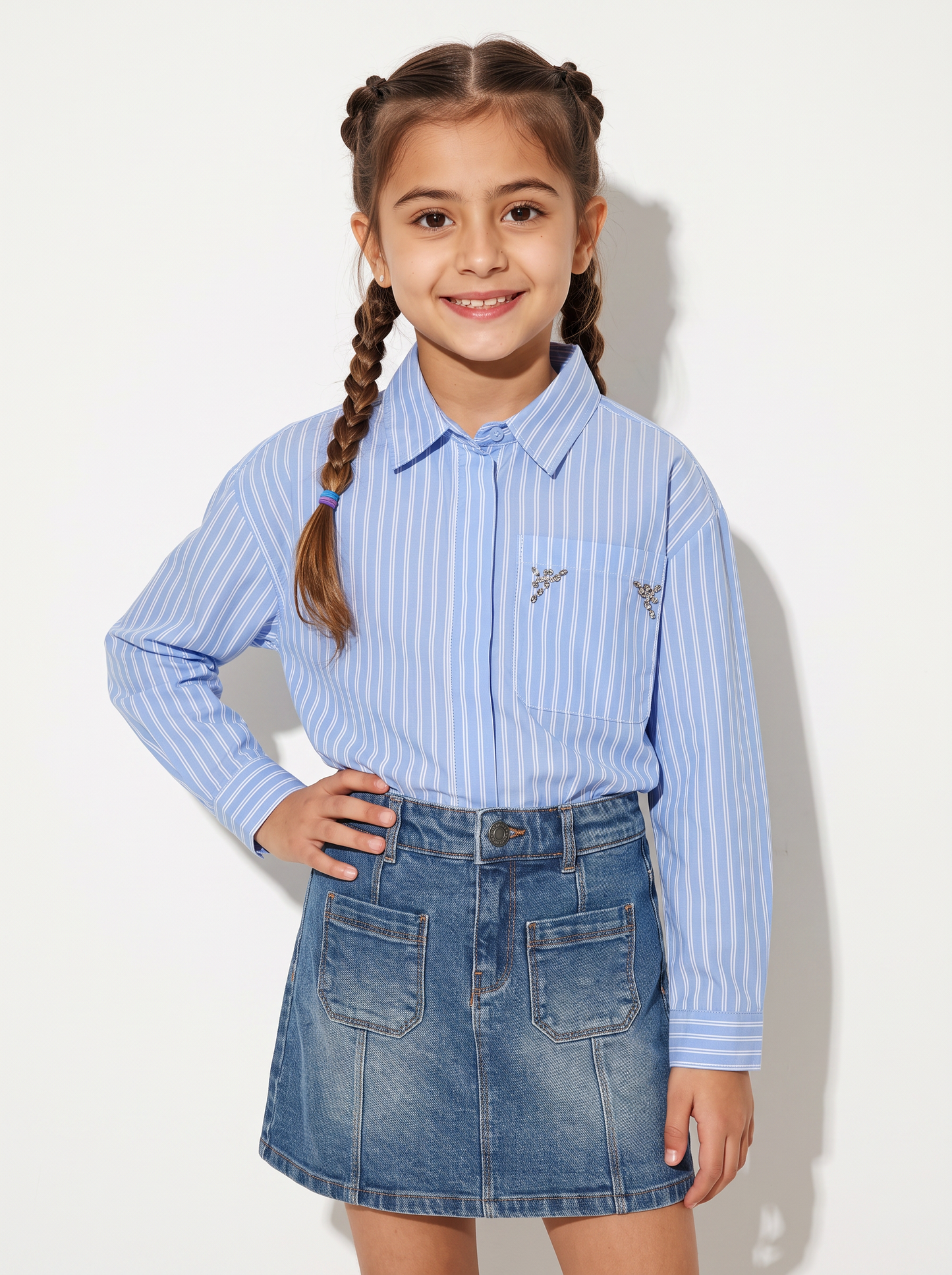 Camicia manica lunga rigata con strass - Righe
