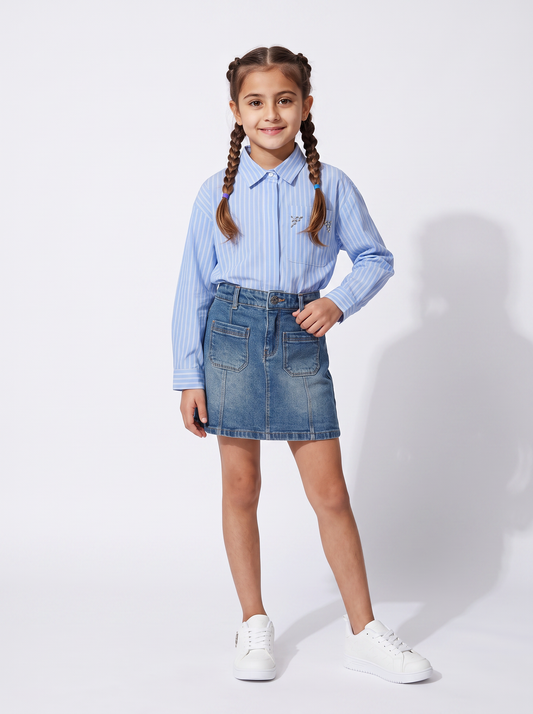 Camicia manica lunga rigata con strass - Righe
