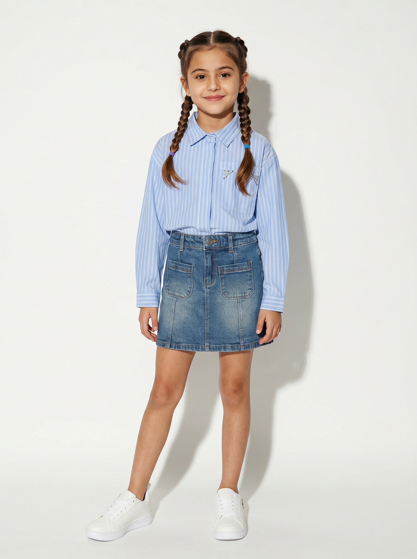 Camicia manica lunga rigata con strass - Righe