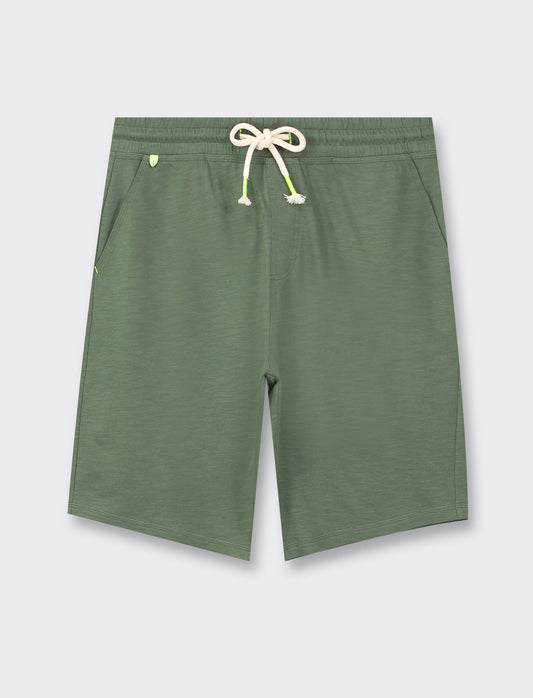 Slub Fleece Bermuda Shorts with Adjustable Elasticated Jogger Waist - Green